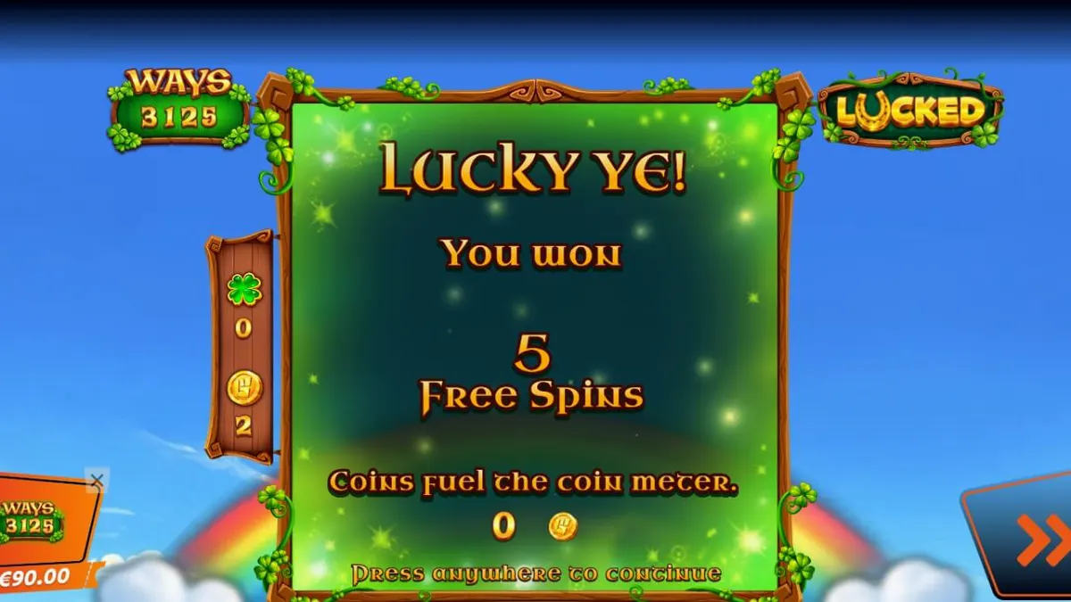 Cenário mágico de um vale irlandês com o jogo de caça-níqueis Lucked em destaque